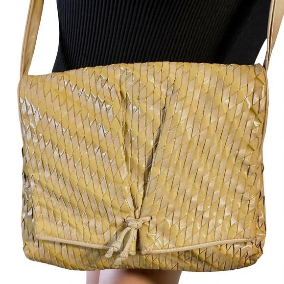 Meyers Vintage 80s Woven Leather Shoulder Bag Diamond Braided Hippie Retro Boho - Picture 2 of 16